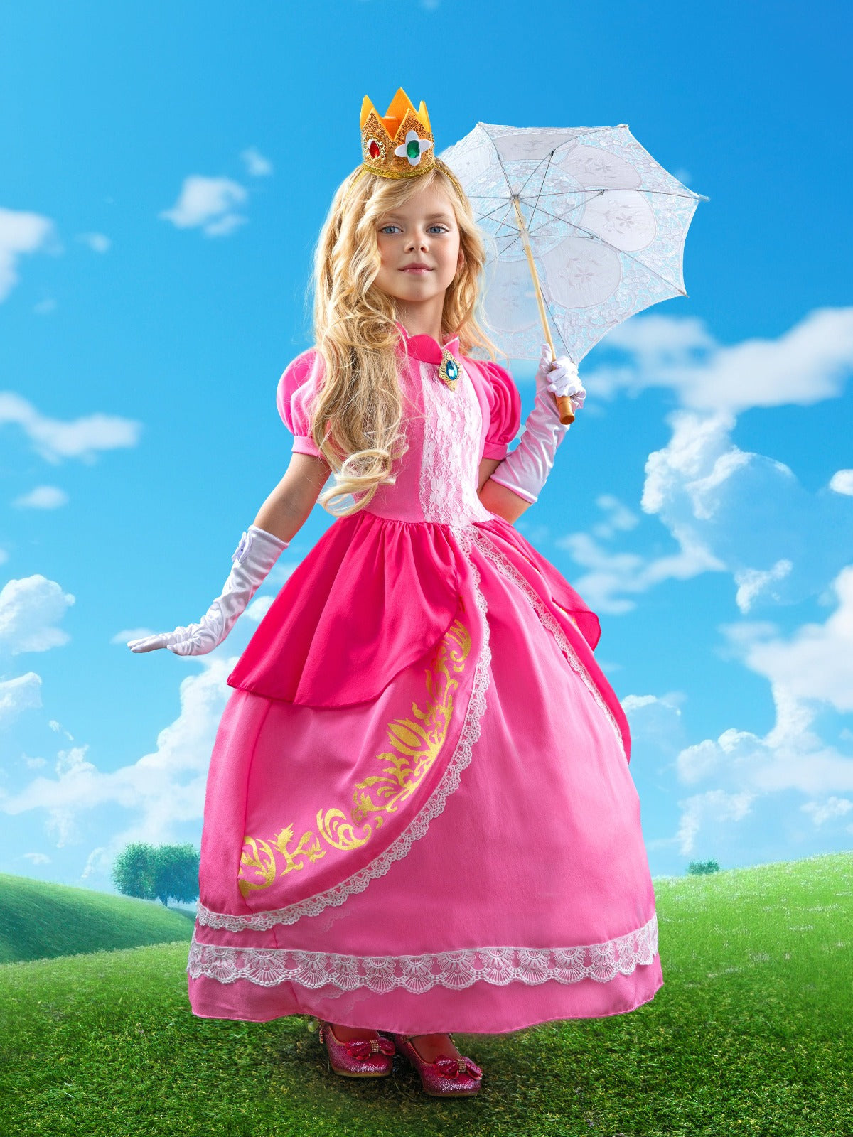 Pink girls dress up outfit, pink skirt and deals top, princess pink halloween costume