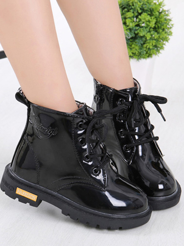 Little deals girls black combat boots