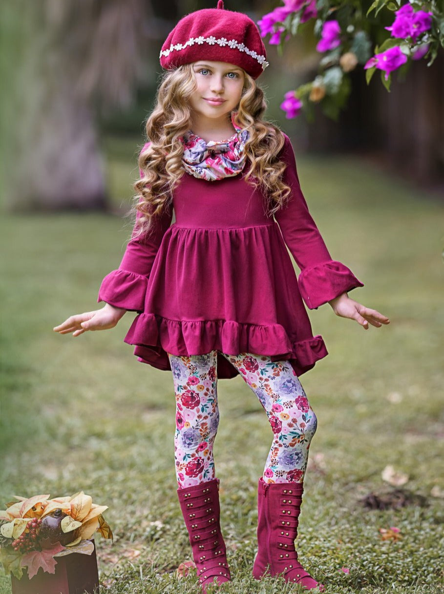 Fall ishous Flowers Tunic Leggings And Scarf Set