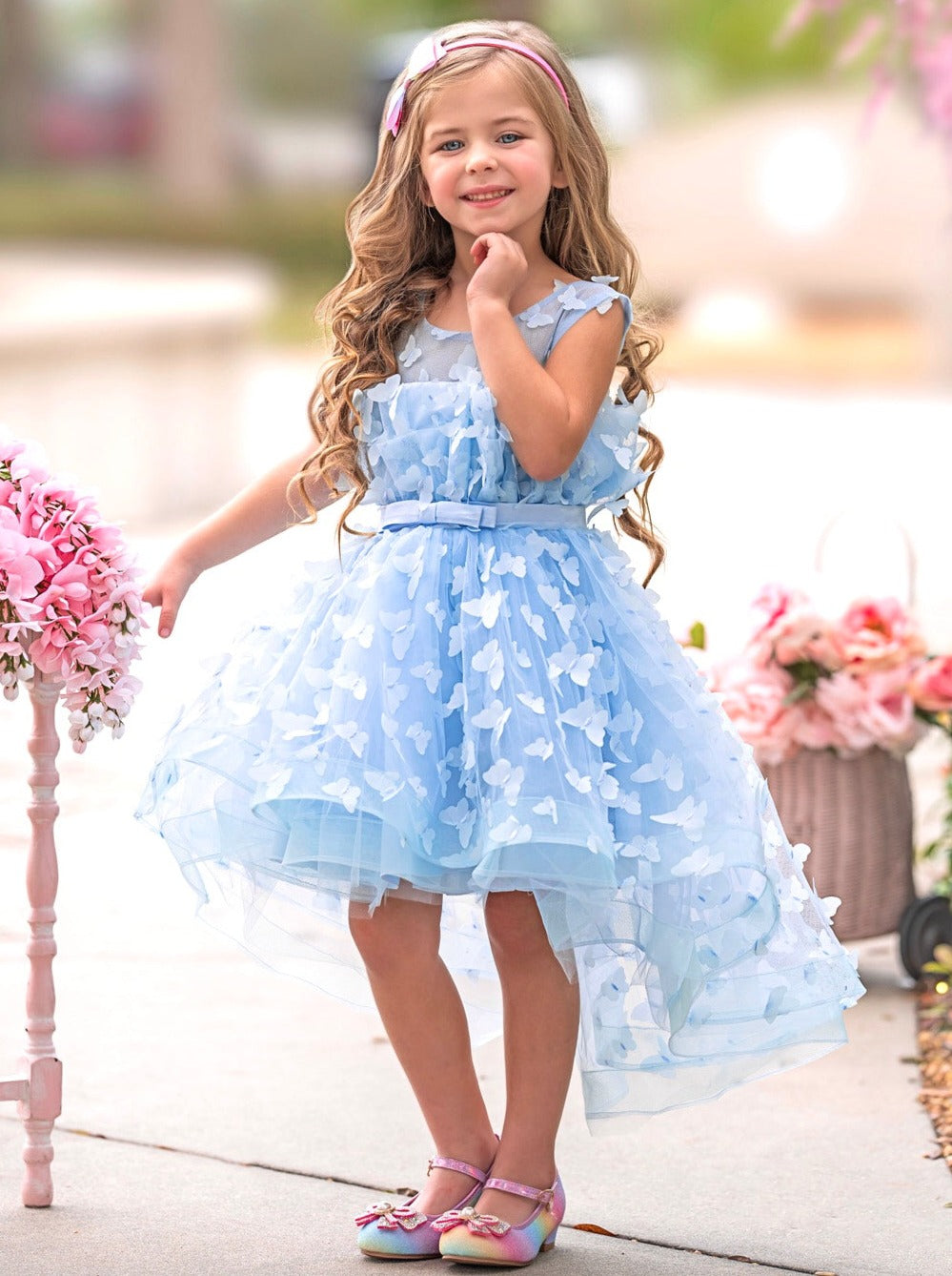 Mia Belle Girls Blue Butterfly Tulle Dress Girls Formal Dresses