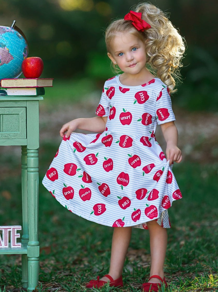 Back To School Dresses | Apple Stripe Skater Dress | Mia Belle Girls