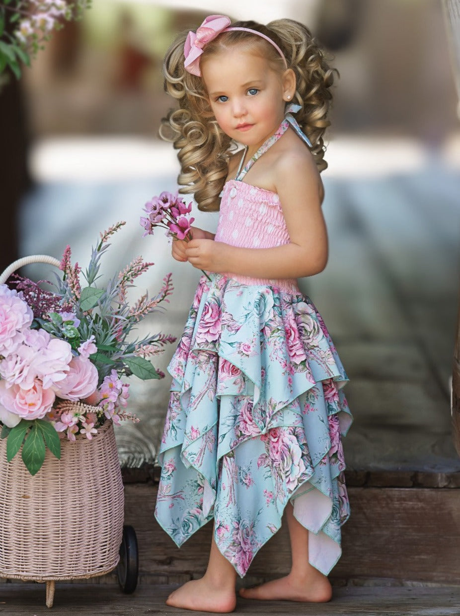 Pink fashion floral toddler dress