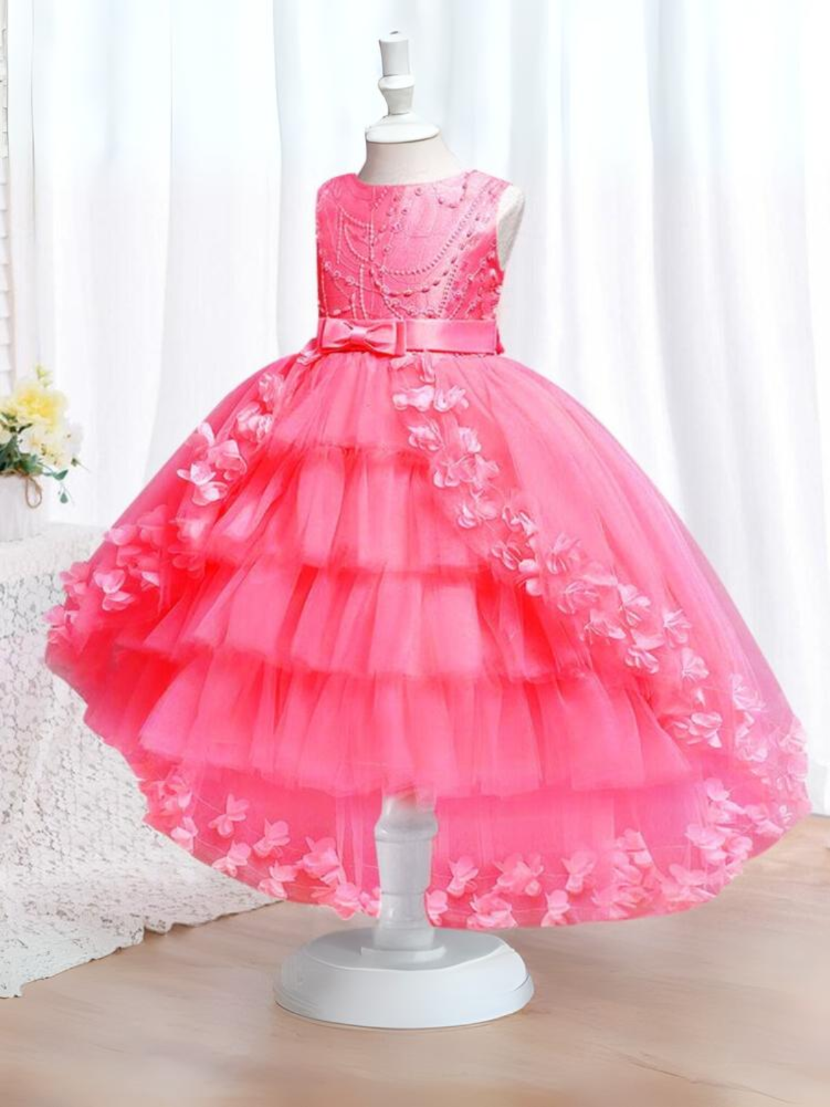 Shipping Revolution Overseas Fulfillment Girls Special Occasion Dress | Pink Sleeveless Hi-Lo Ruffle Maxi Dress Pink / 8Y