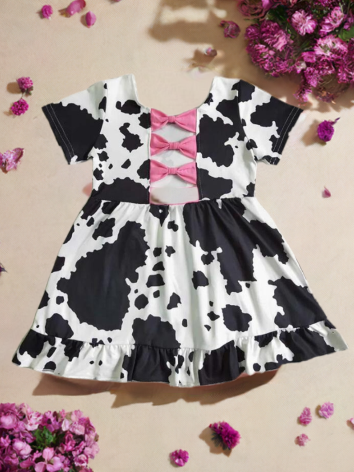 Flower Cow Ruffle Top & Leggings Girls 2 Piece Outfit