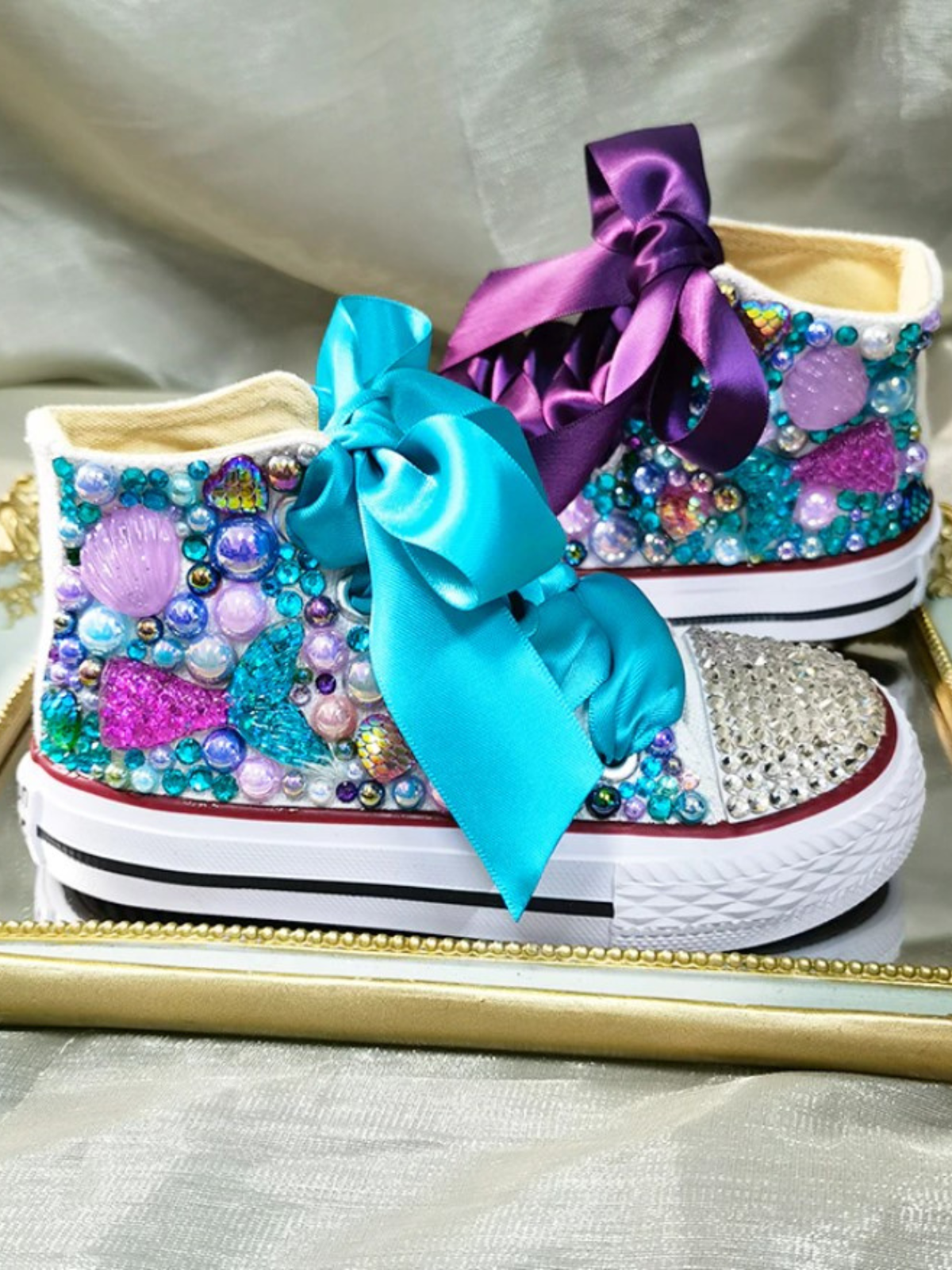 Shell Simulation DIY Bling Handmade Shoes Canvas Ocean Theme Kids High Top  Pearls Sneakers For Girl