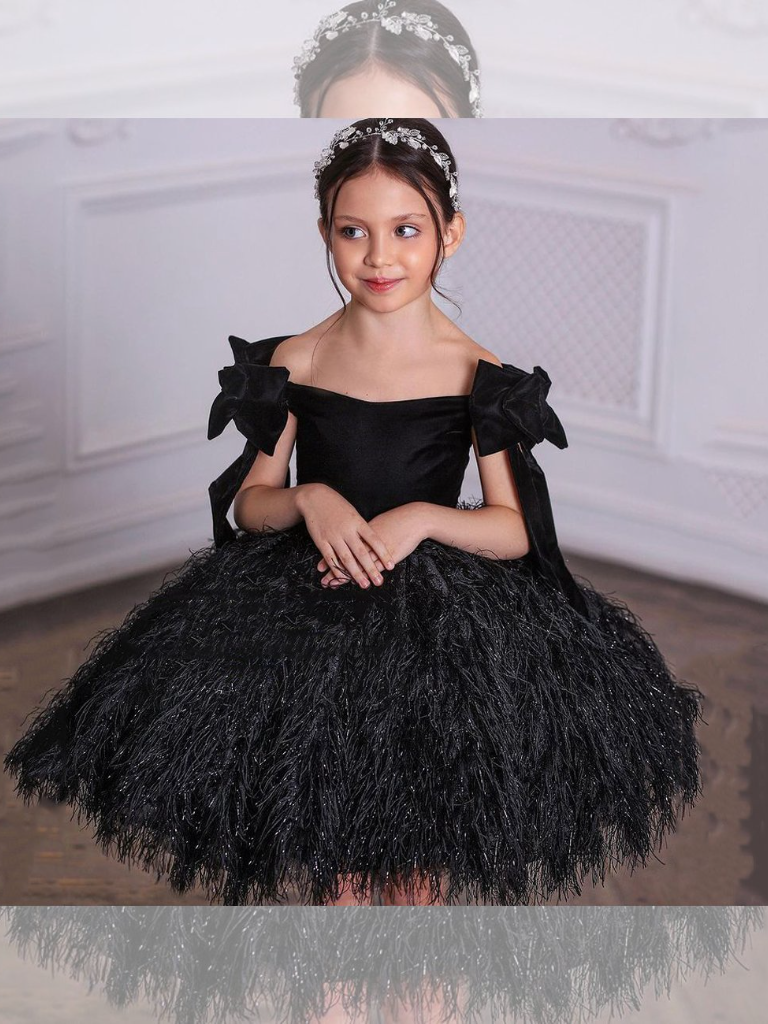 Set The Tone Black Faux Feather Mini Special Occasion Dress – Mia Belle  Girls