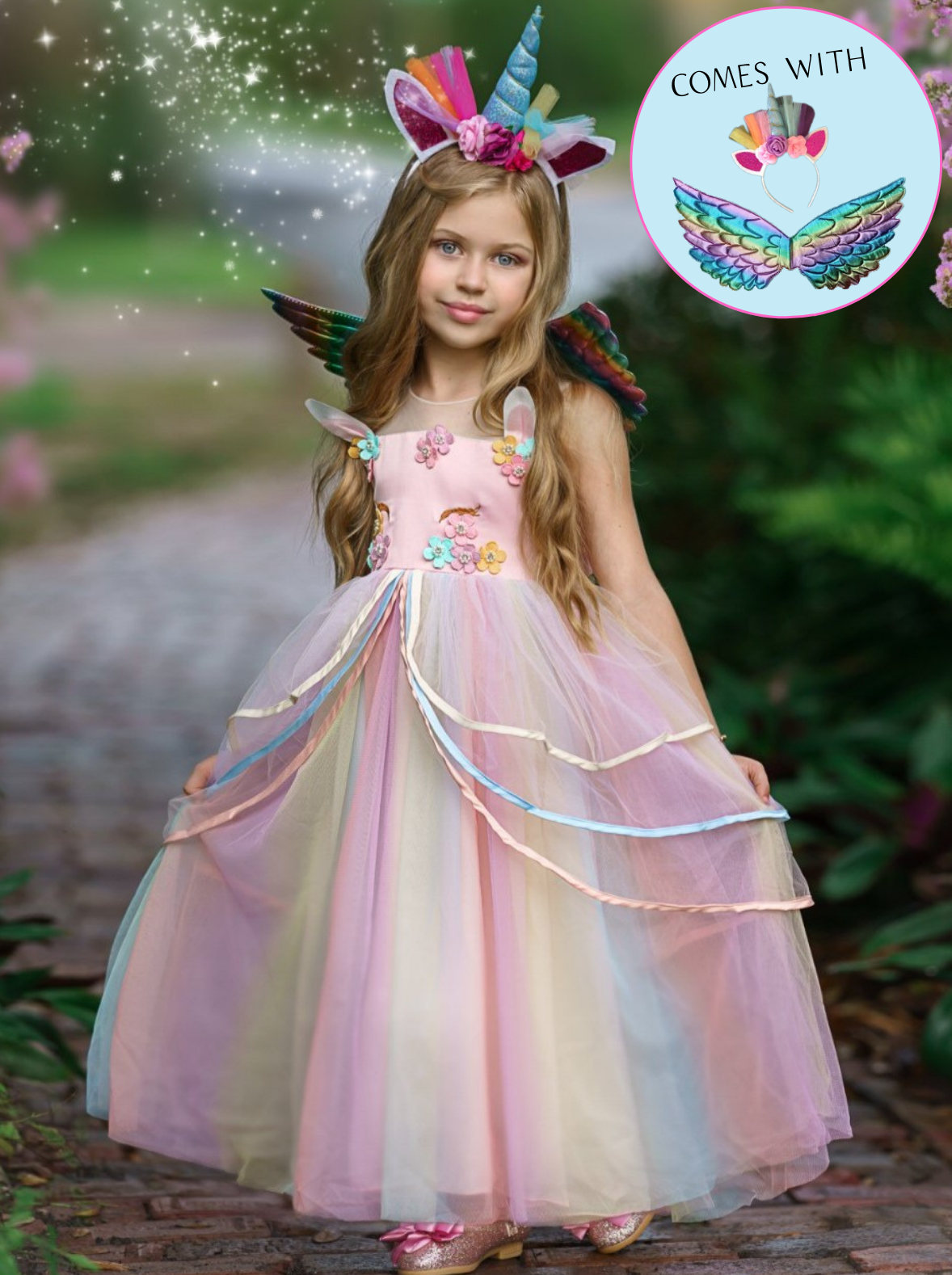 Girls Halloween Costumes | Unicorn Princess Dress Wings u0026 Headband Set –  Mia Belle Girls