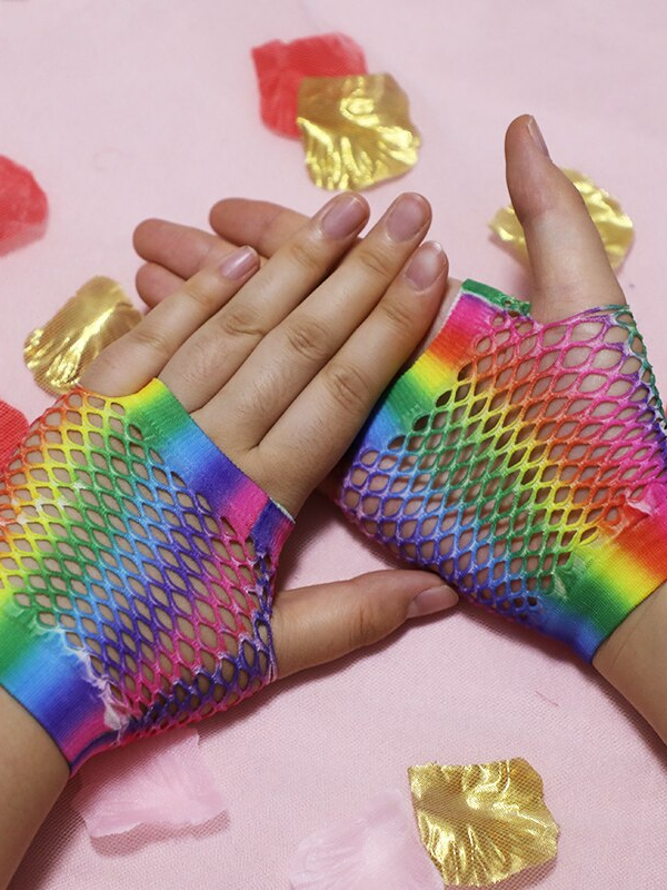 Girls Rainbow Fishnet Hand Gloves