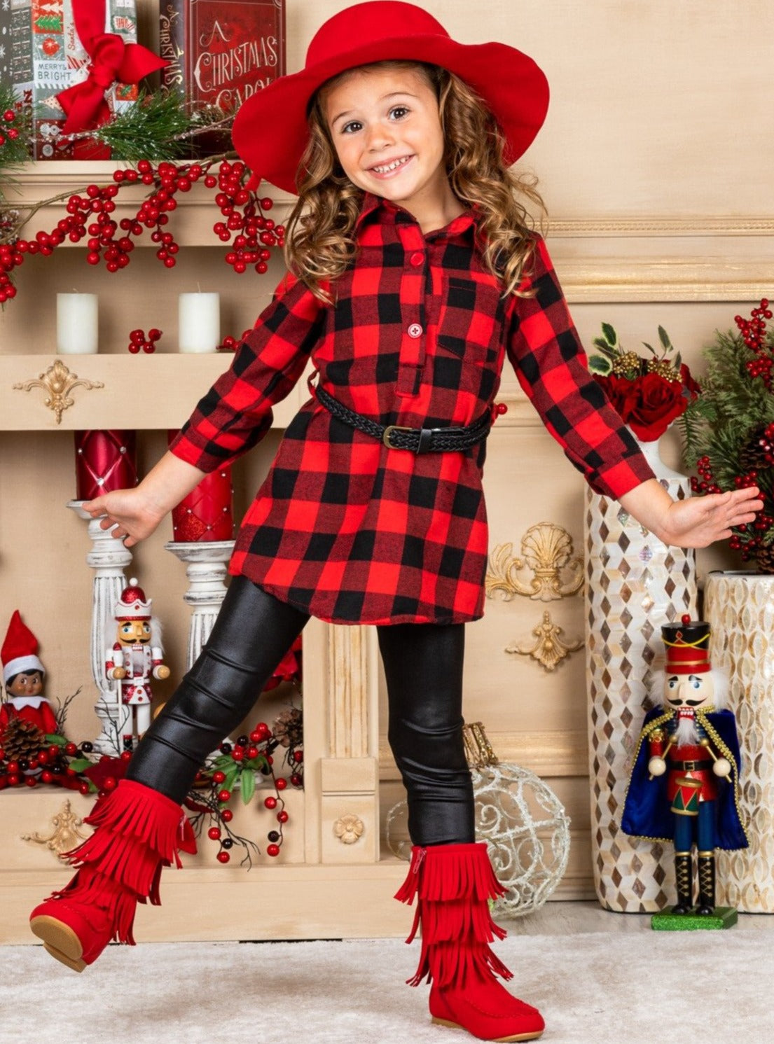 Mommy and Me Matching Outfit  Plaid Tunic And Vegan Leather Legging Set –  Mia Belle Girls