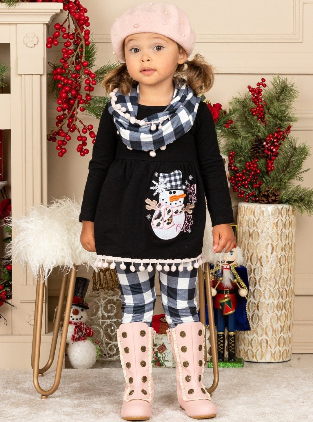 Cute Winter Sets  Girls Christmas Tunic, Plaid Scarf & Legging Set – Mia  Belle Girls