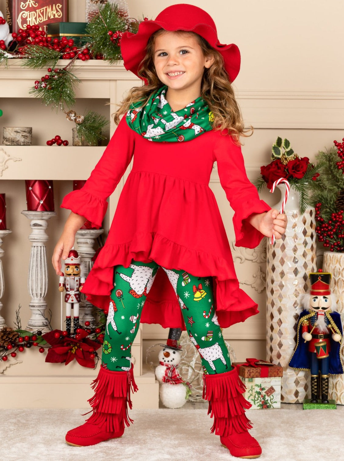 Cute Winter Sets  Girls Llama Poinsettias Top & Patched Leggings Set – Mia  Belle Girls