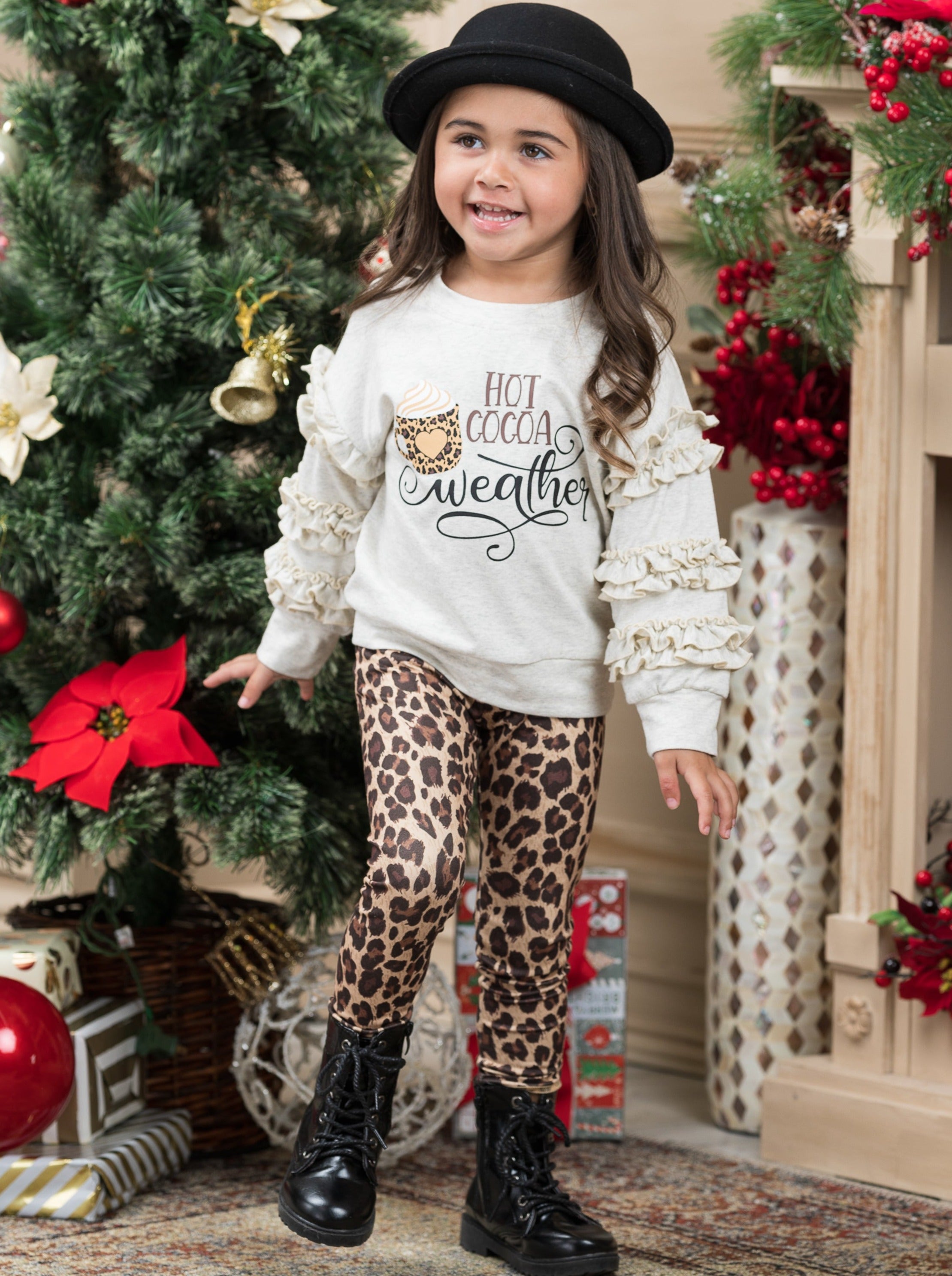 Weather Winter Mia Set Pullover Girls Girls – & | Leopard Cocoa Leggings Belle Casual Hot