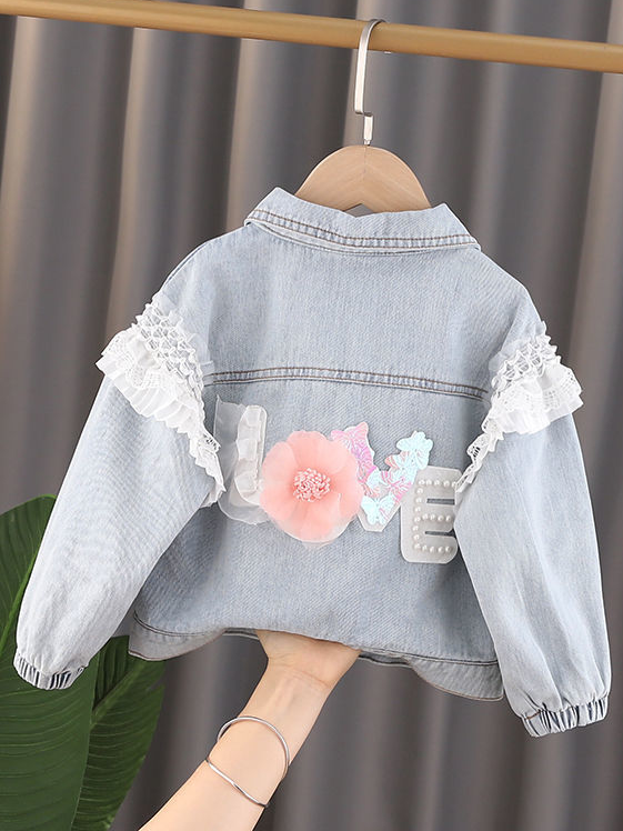 Lucky Brand Denim Jacket Girls Toddler Size 3T Full Zip Embroiled Flowers