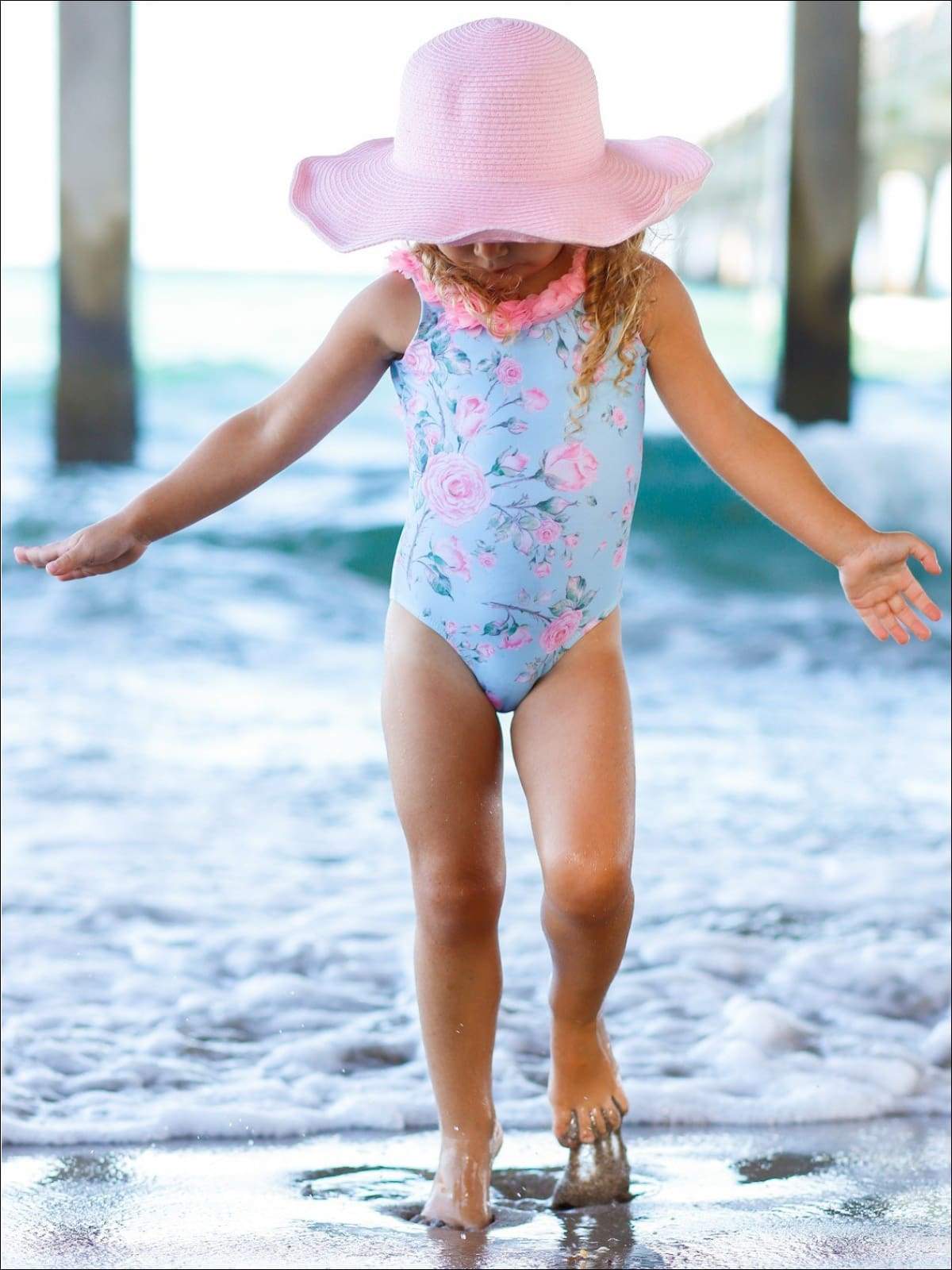 Kids Resort Wear  Little Girls Trimmed Scoop Back One Piece Swimsuit – Mia  Belle Girls