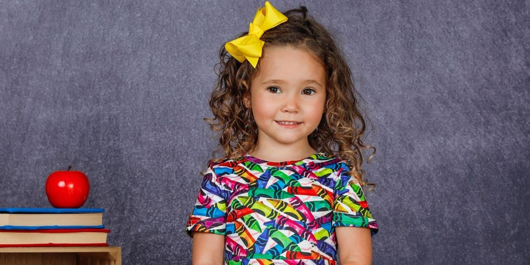 Mia Belle Girls Rainbow Crayon Print Dress