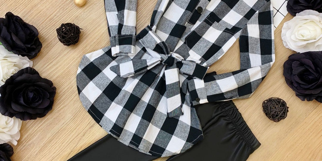 What's New @ Mia Belle Girls: Mommy and Me Let's Play Checkers Plaid Belted Shirt with Vegan Leather Legging Set