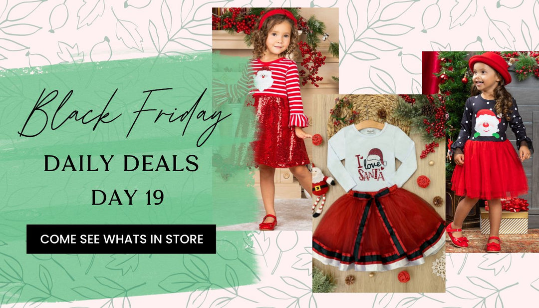 Mia Belle Girls Black Friday Daily Deals: Santa Dresses & Skirt Sets