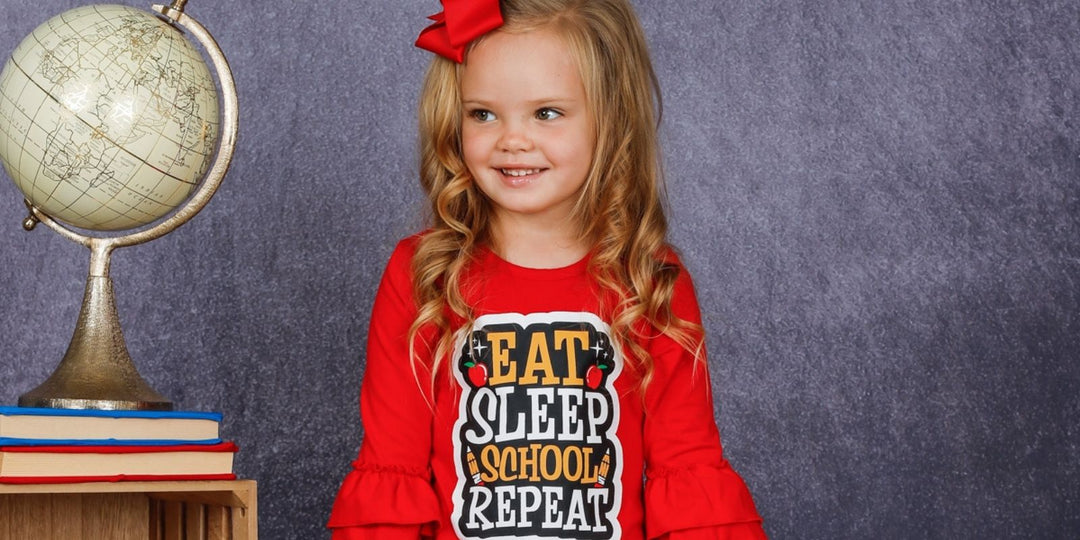 Ensemble of the Week: "Eat, Sleep, School, Repeat" Double Ruffle Sleeve Top and Alphabet Leggings Set