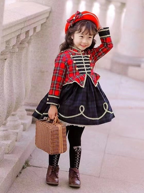 Girls Winter Holiday Dress | Two Tone Majorette Plaid Winter Dress