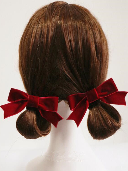 Girls Retro Velvet Bow Hair Clips (Pack of 2)