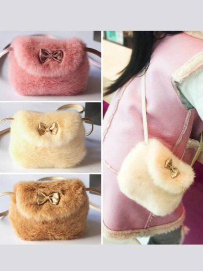 Cute Kids Accessories | Little Girls Faux Fur Bow Crossbody Handbag