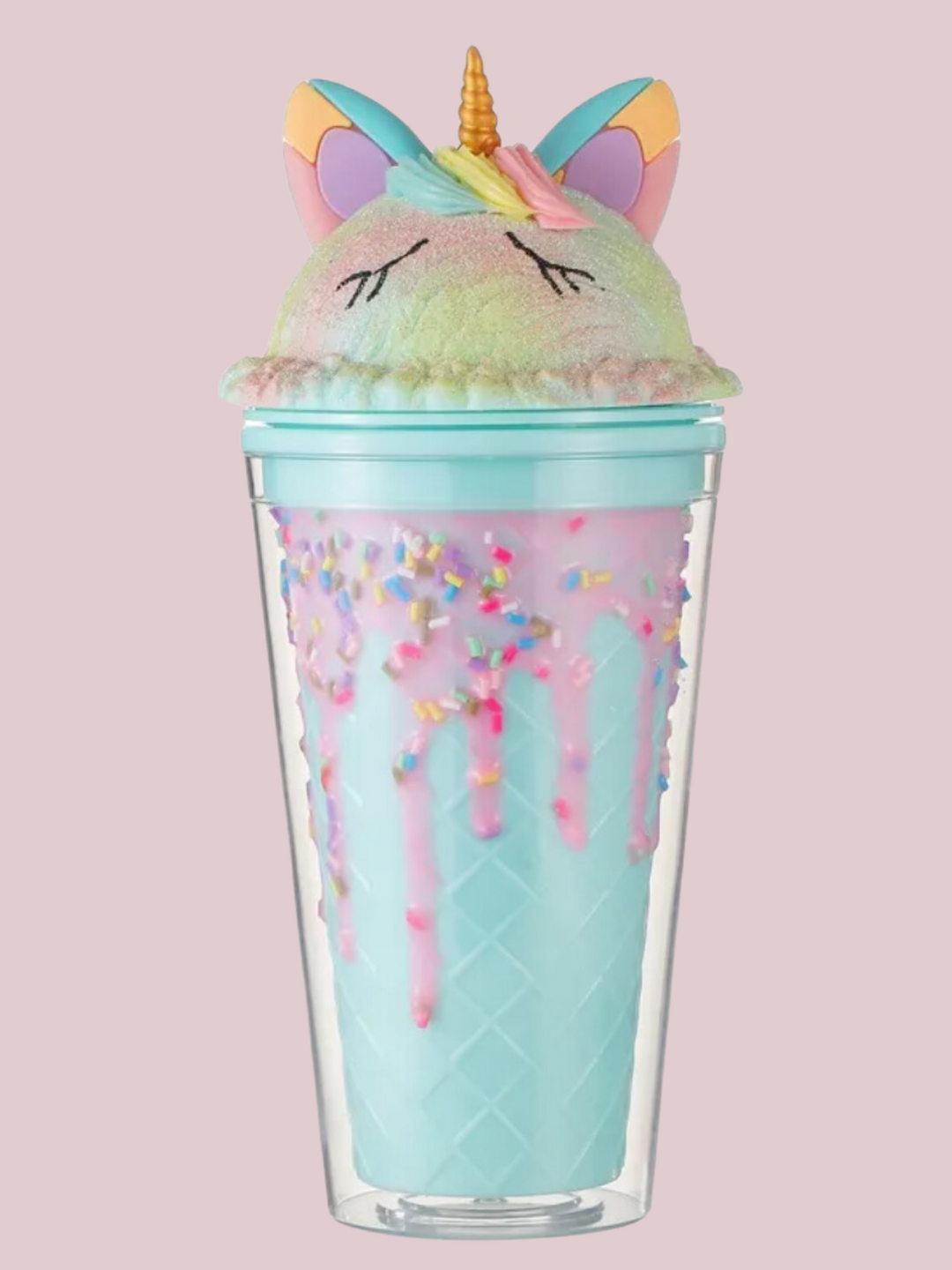 Girls Unicorn Ice Cream Tumbler with Straw - Double-Layer Cute Water Bottle for Kids