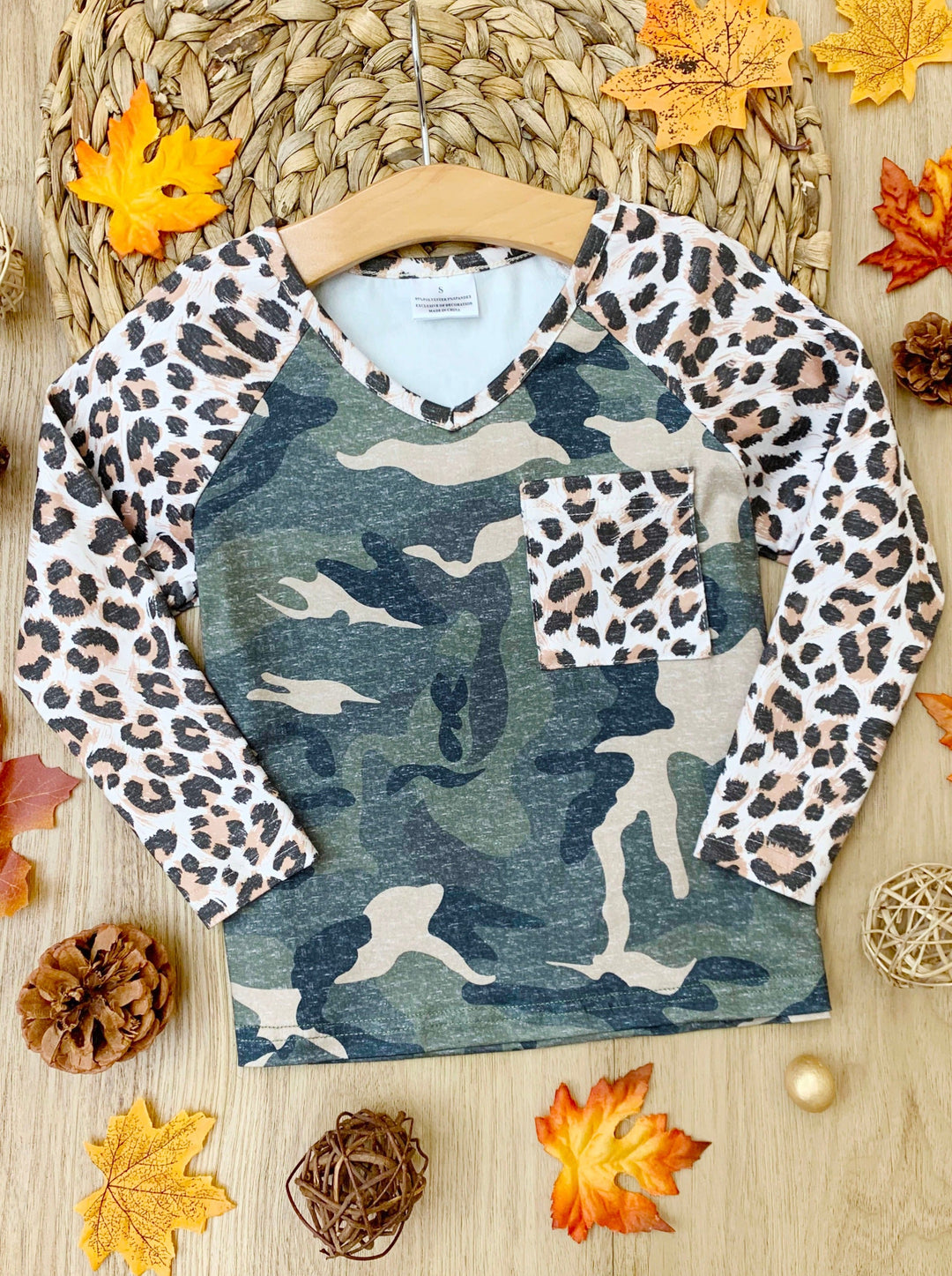 Girls Leopard and Camo Long Sleeved Raglan Top - Mia Belle Girl