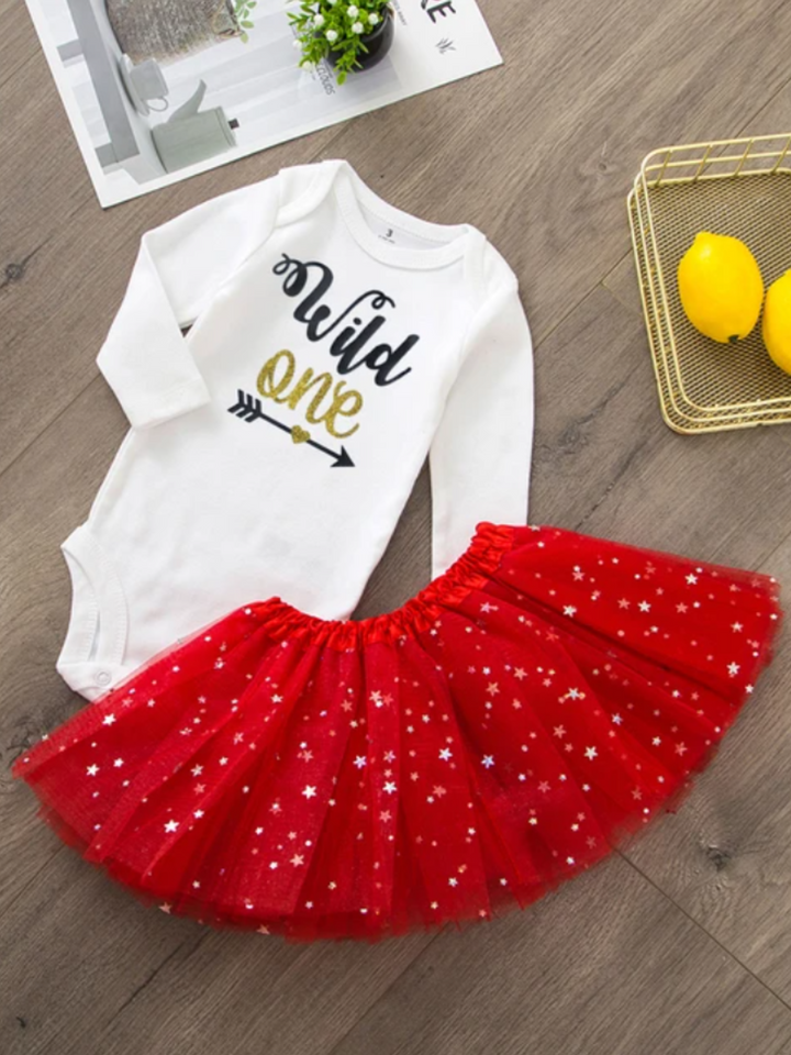 Wild One Starry Tutu Set - Verspielter Langarm-Body und funkelnder Rock