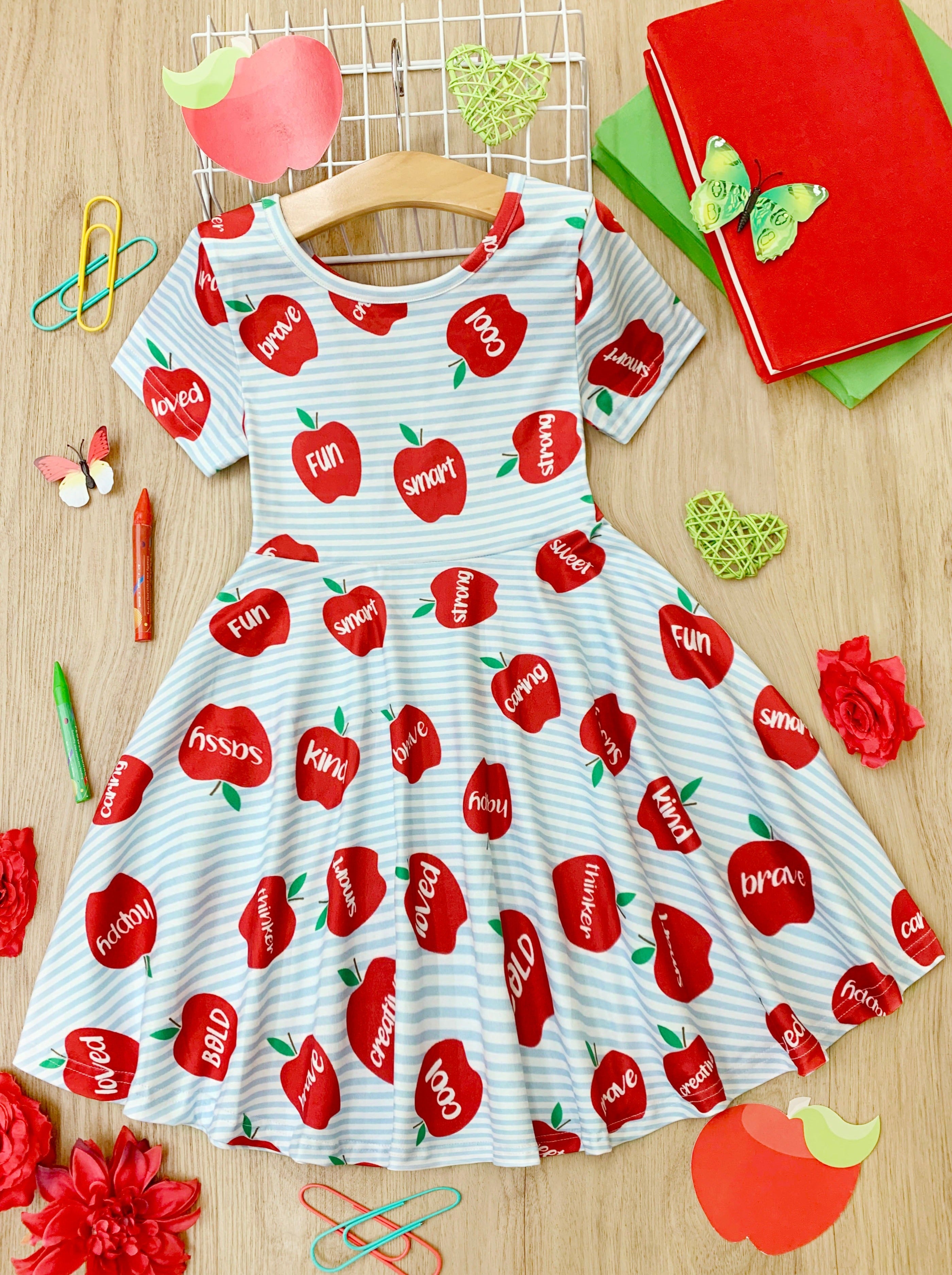 Apple Picking Back to factory School,Apples,Special Occasion,Little Girl Dress,Pepper Dress,Little Girl Dress,Green,Blue,18MO,2T,3T,4T,5T,6,7,8