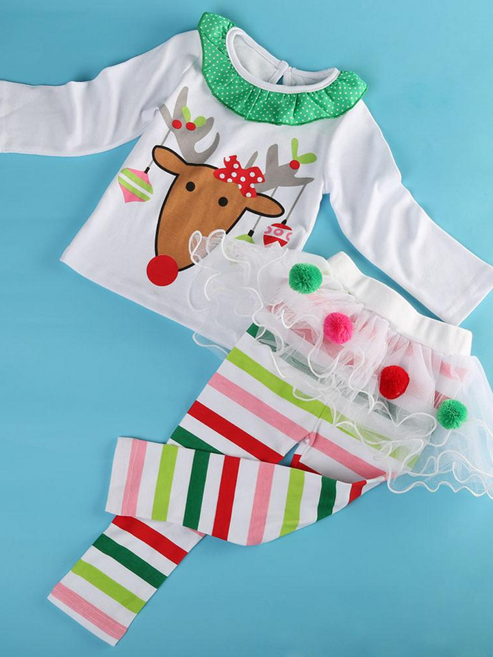 Cute Winter Sets | Toddler Girls Reindeer Top & Tutu Legging Set