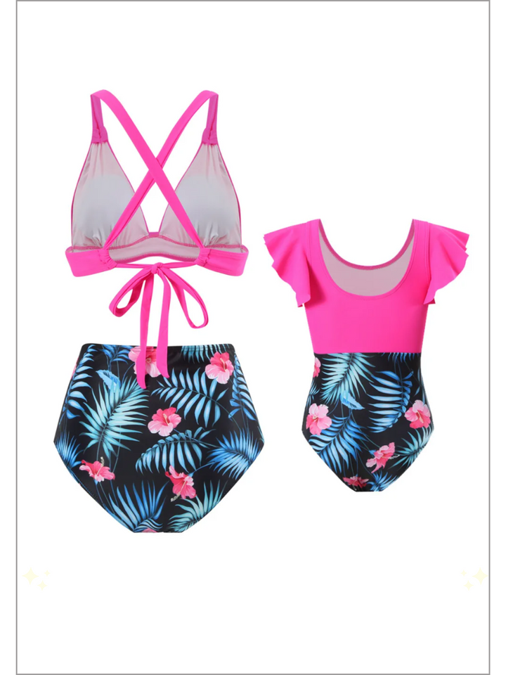 Mia Belle Girls Pink And Tropical Swimsuit | Mommy And Me