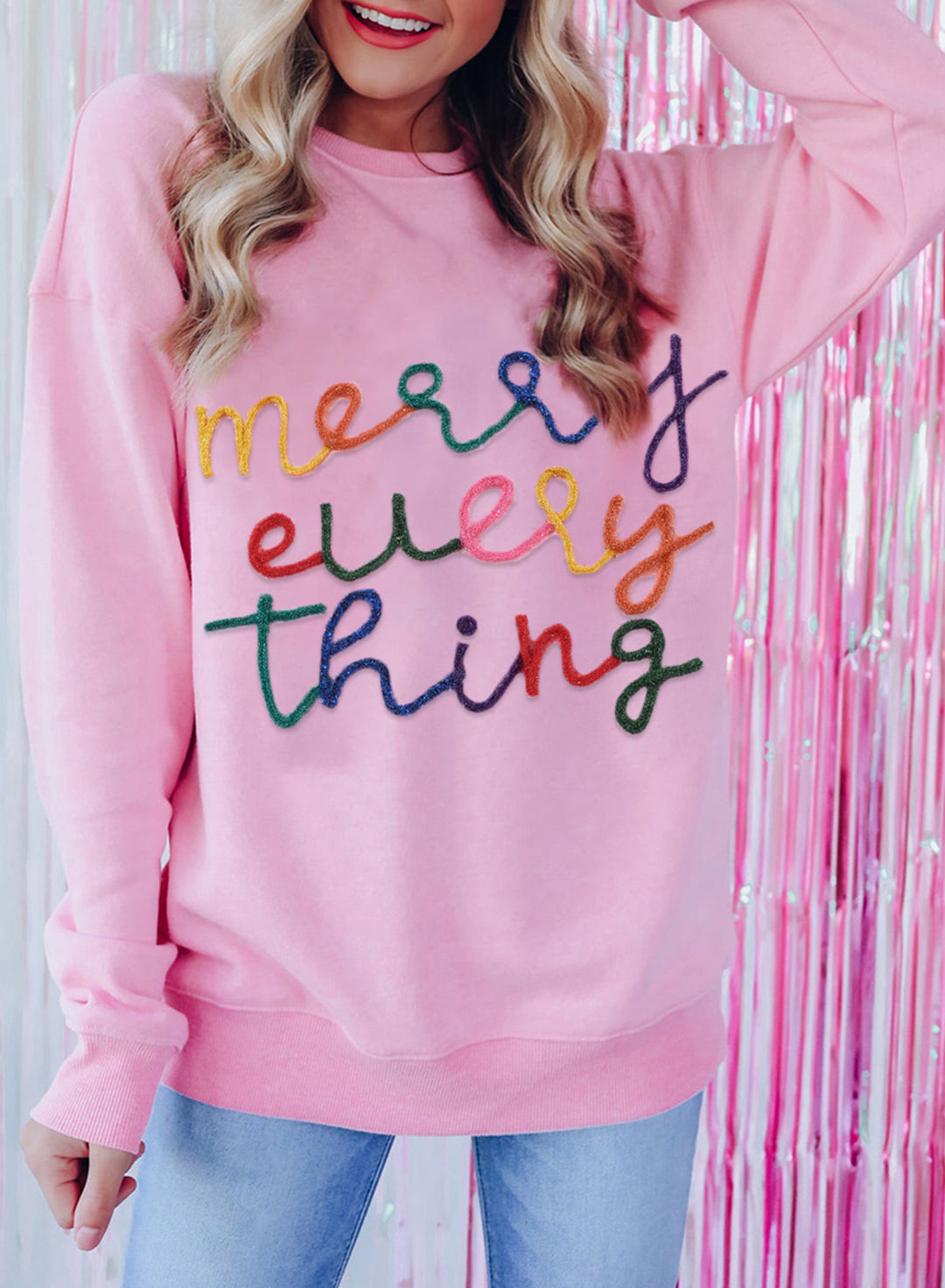 Womens Merry Every Thing Pink Sweatshirt