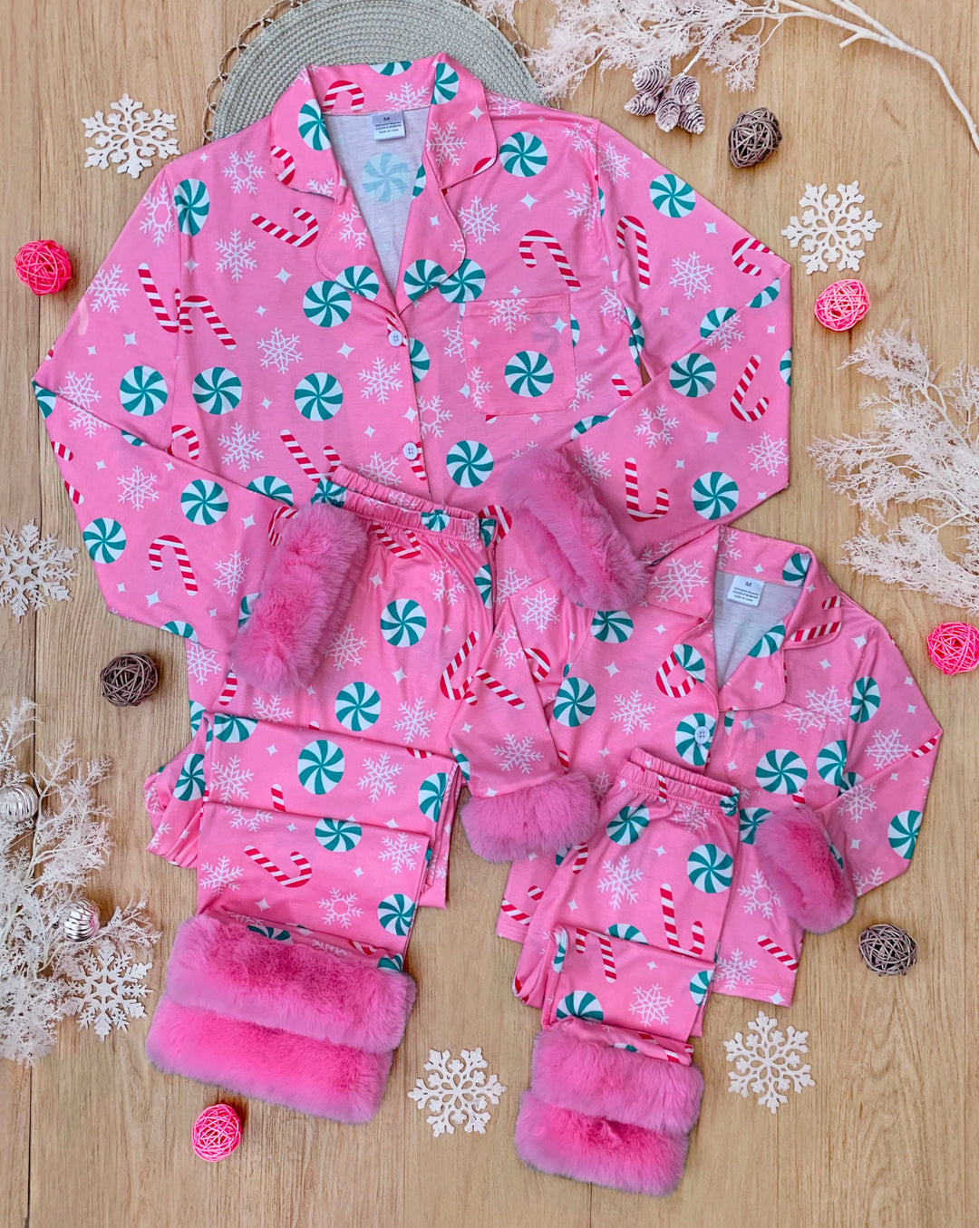 Mommy and Me Peppermint Candy Dream Furry Pajama Set