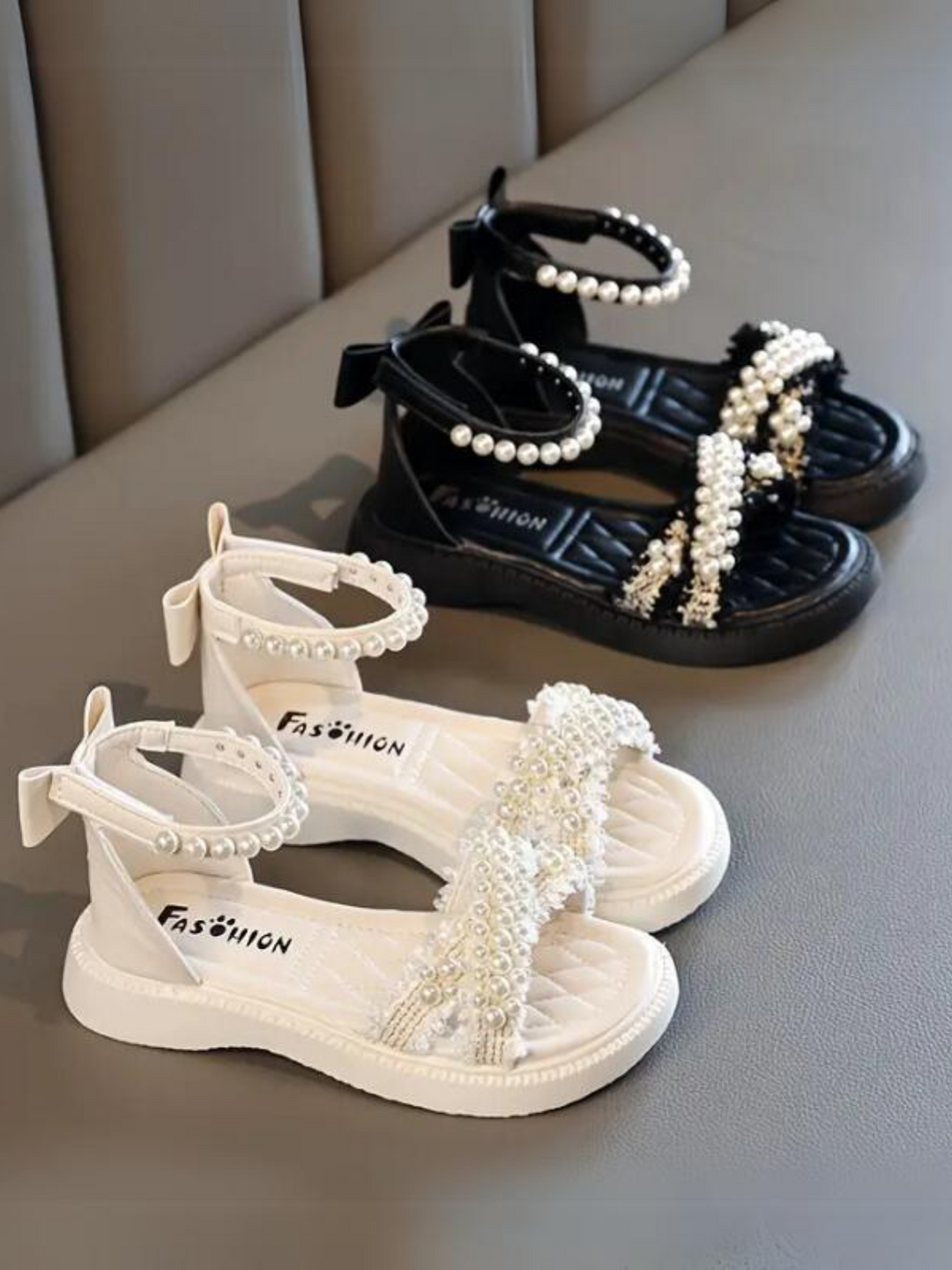 Chic and Stylish Girls Sandals with Pearl Accents by Liv and Mia White 10