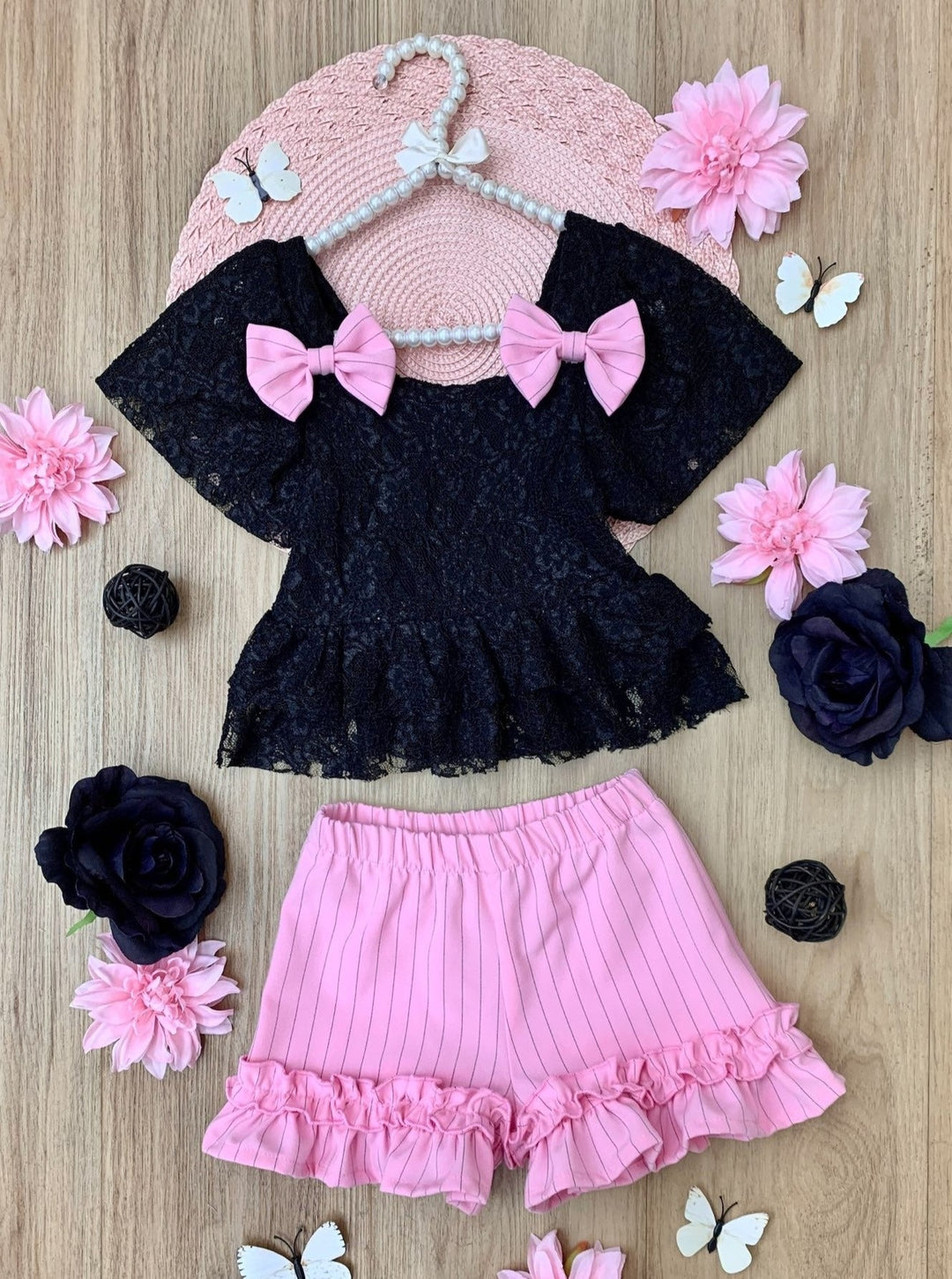 Mia Belle Girls Lace Top And Ruffle Short Set | Girls Spring Outfits