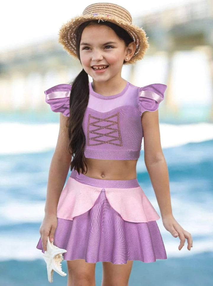 Mia Belle Girls Purple Two Piece Skirted Swimsuit | Girls Swimwear