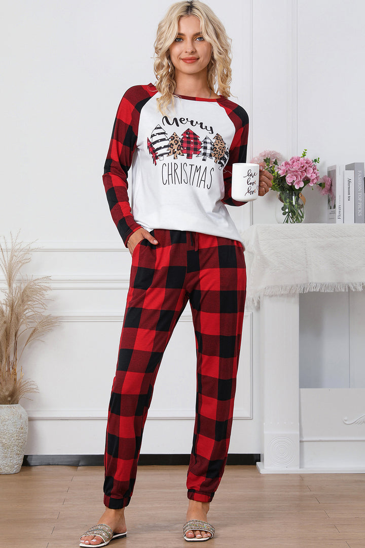 Womens Buffalo Plaid "Merry Christmas" Pajama Set for Women