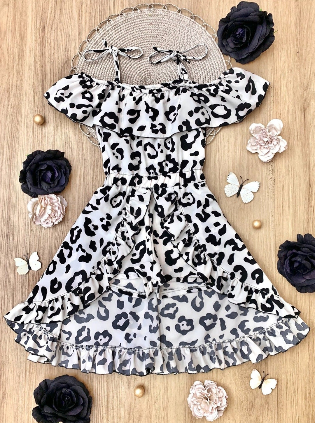 Mia Belle Girls Leopard Print Romper Dress | Girls Spring Outfits