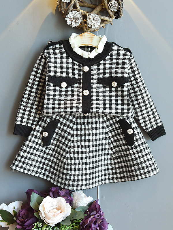 Girls Preppy Chic Sets | Plaid Sweater & Skirt Set | Mia Belle Girls