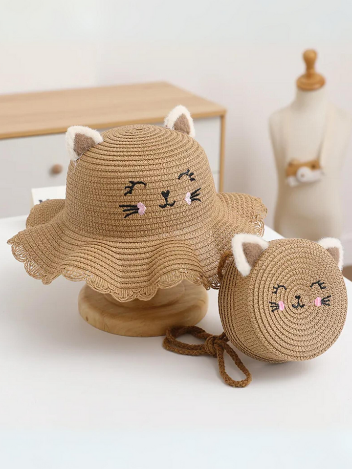 Mia Belle Girls Cat Ear Straw Hat Set | Girls Accessories