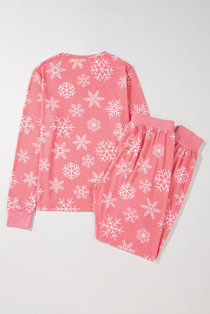 Womens Cozy Pink Snowflake Lounge Set