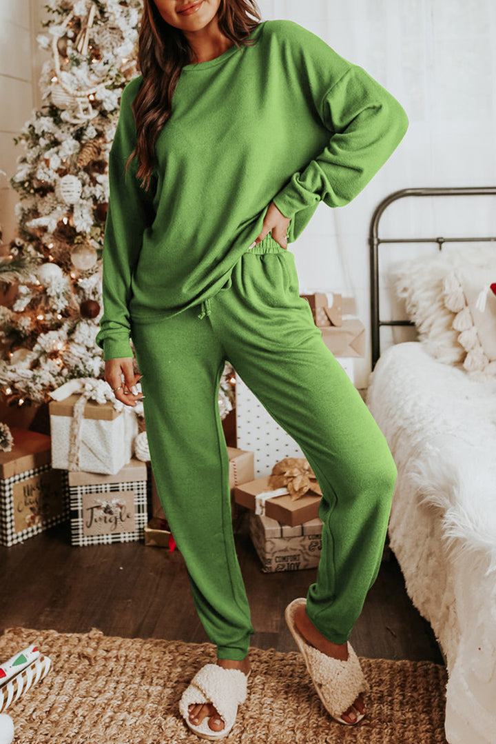 Womens  Green Long Sleeve Pullover and Jogger Pants Lounge Set