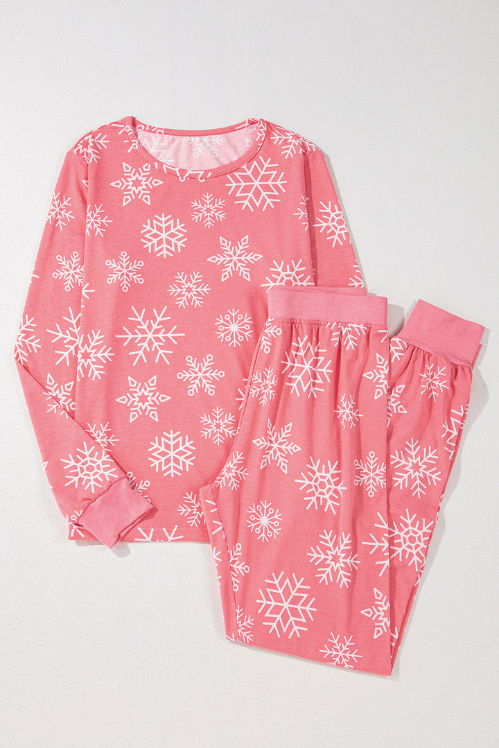 Womens Cozy Pink Snowflake Lounge Set