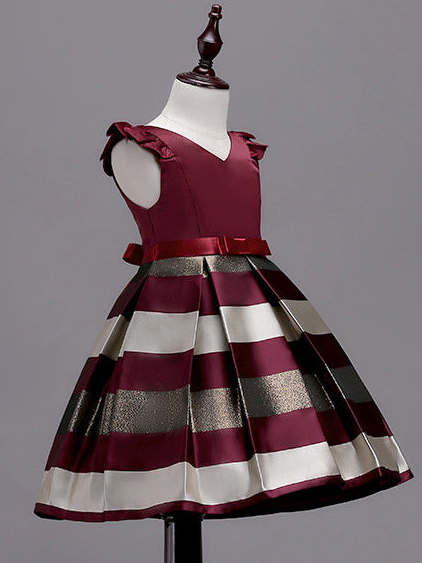 Little Girls Party Dresses | Flutter Sleeve Red Striped Party Dress