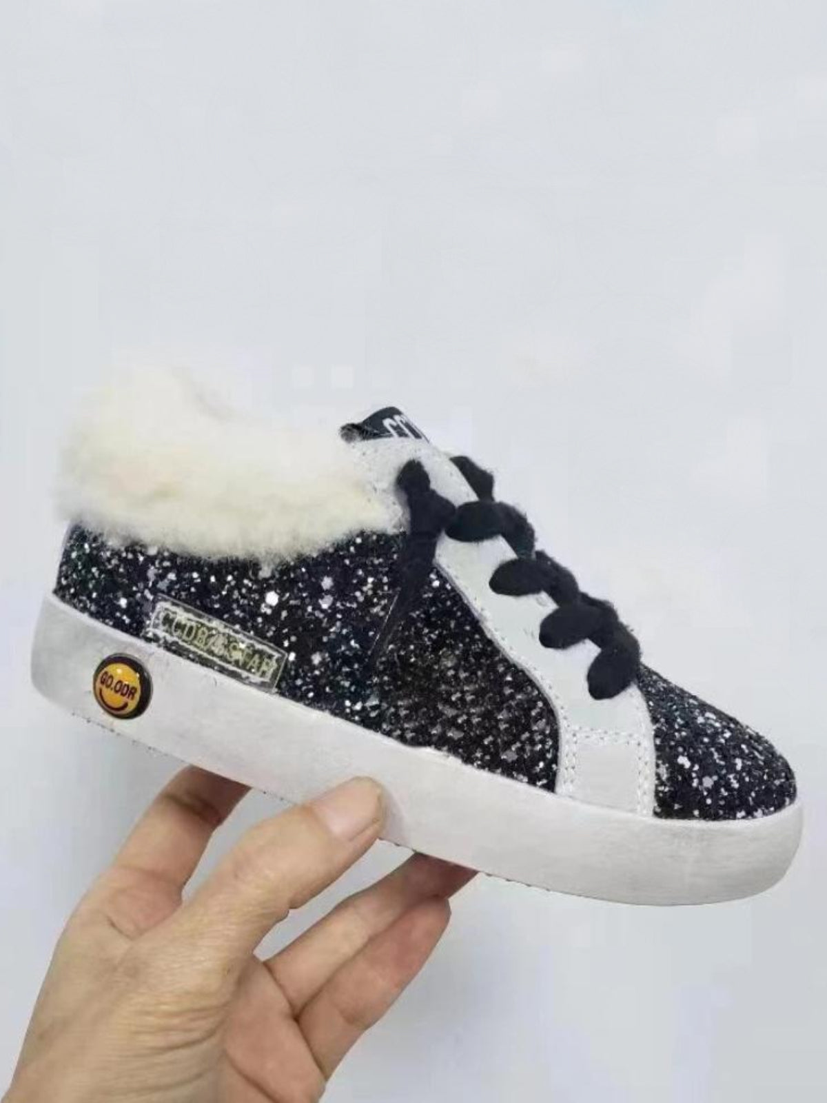 Girls Cozy Glitter Fur Sneakers by Liv and Mia
