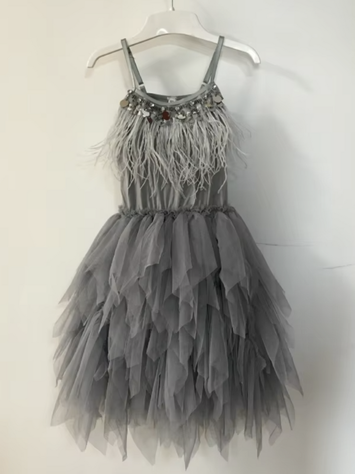 Elegant Feather Beaded Sleeveless Evening Dress