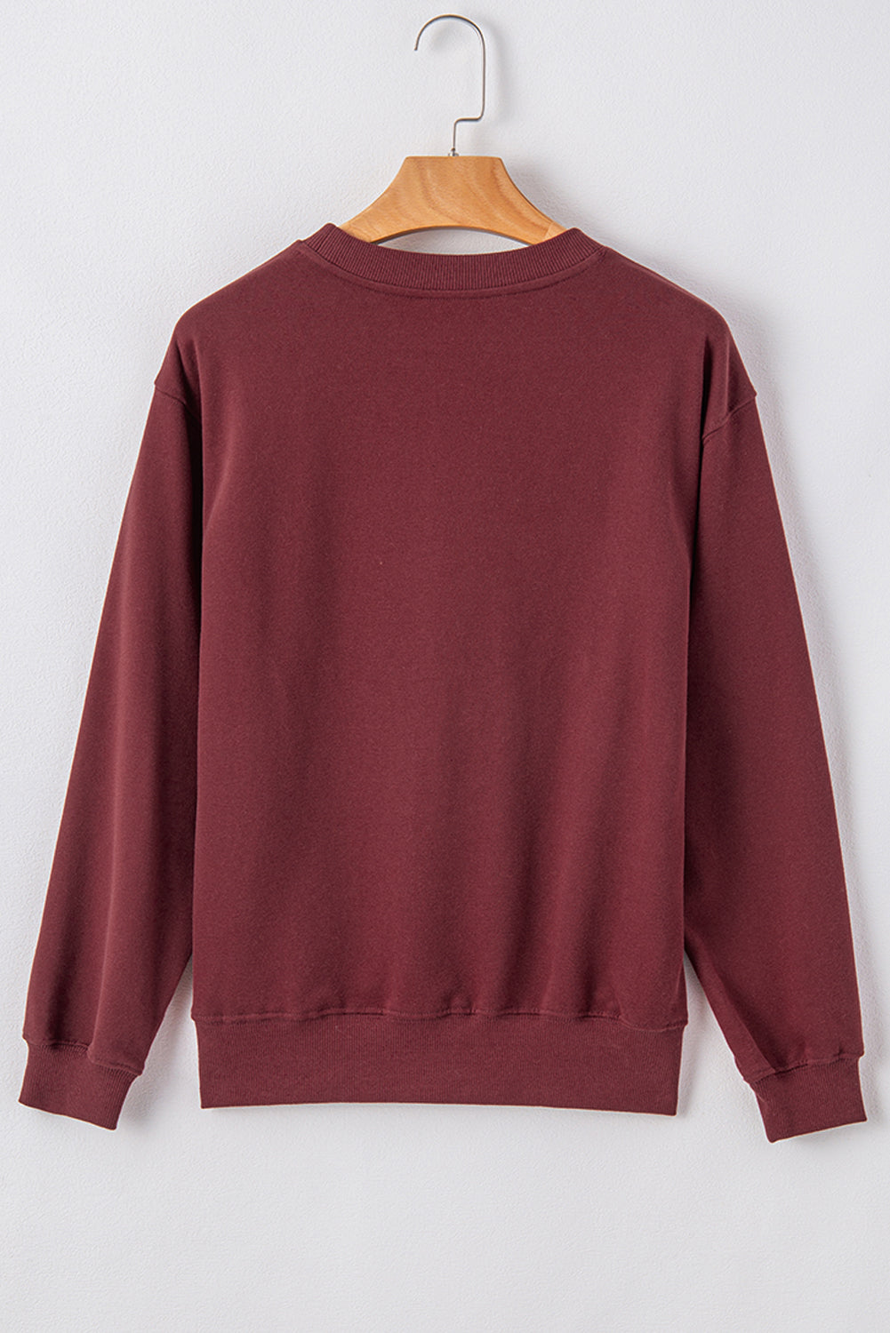 Womens Burgundy Plain Drop Shoulder Crewneck Pullover Sweatshirt