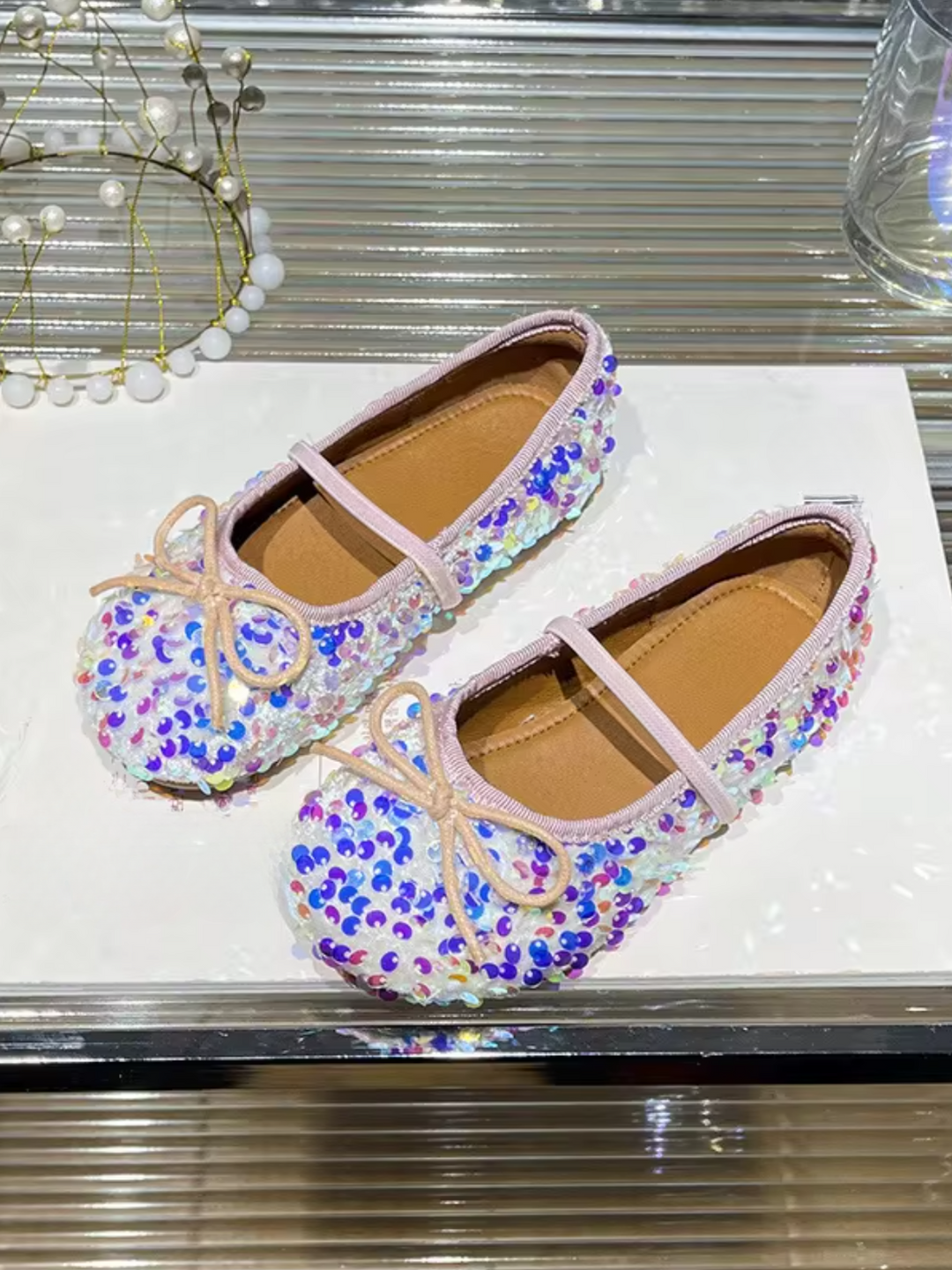 Girls Charming Sequin Embellished Mary Jane Flats