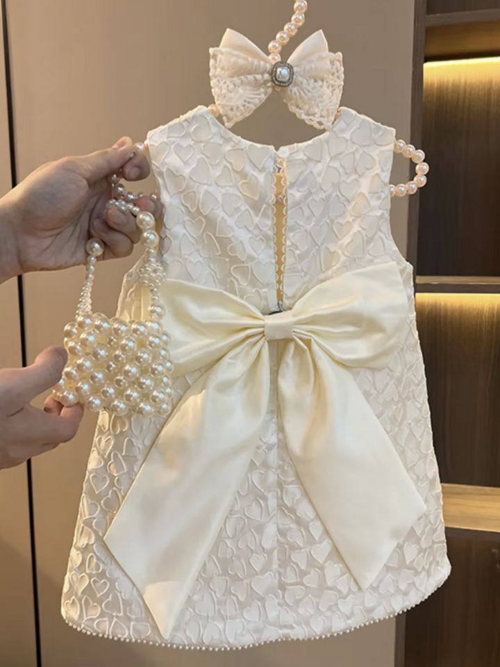 Elegant Ivory Big Bow with Heart Details Dress