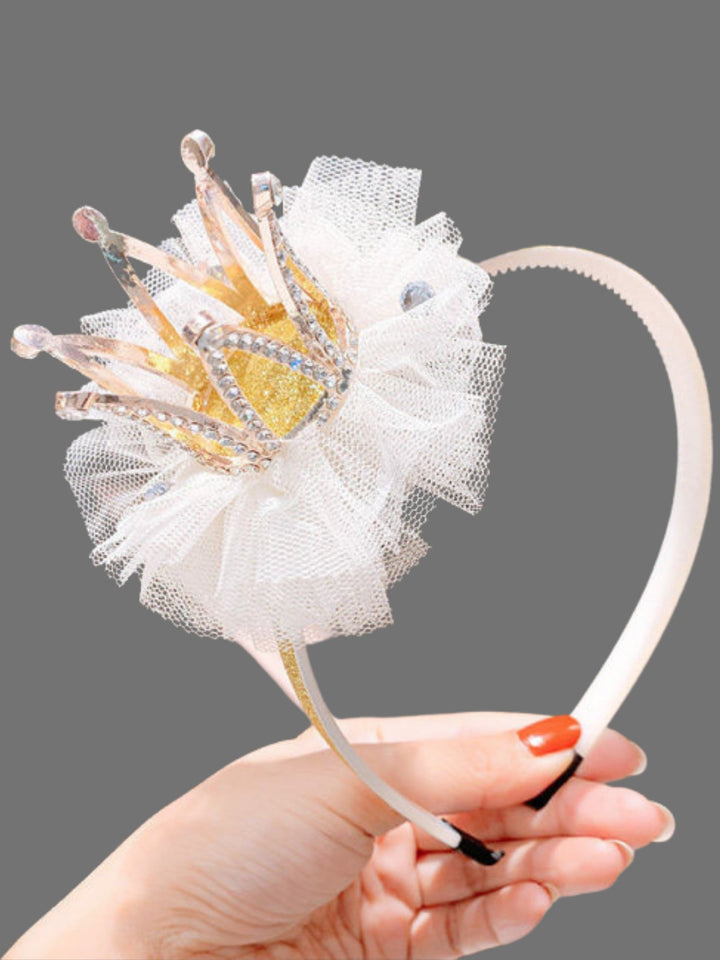 Girls Accessories | Princess Tulle Rhinestone Tilted Crown Headband